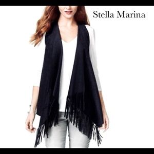 Stella Marina black faux suede fringed  vest